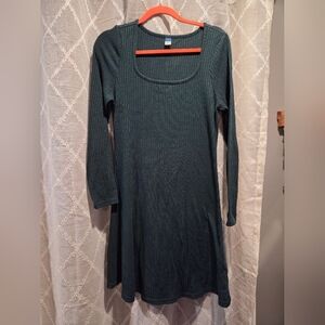 Old Navy Forest Green Ribbed Long Sleeve Dress